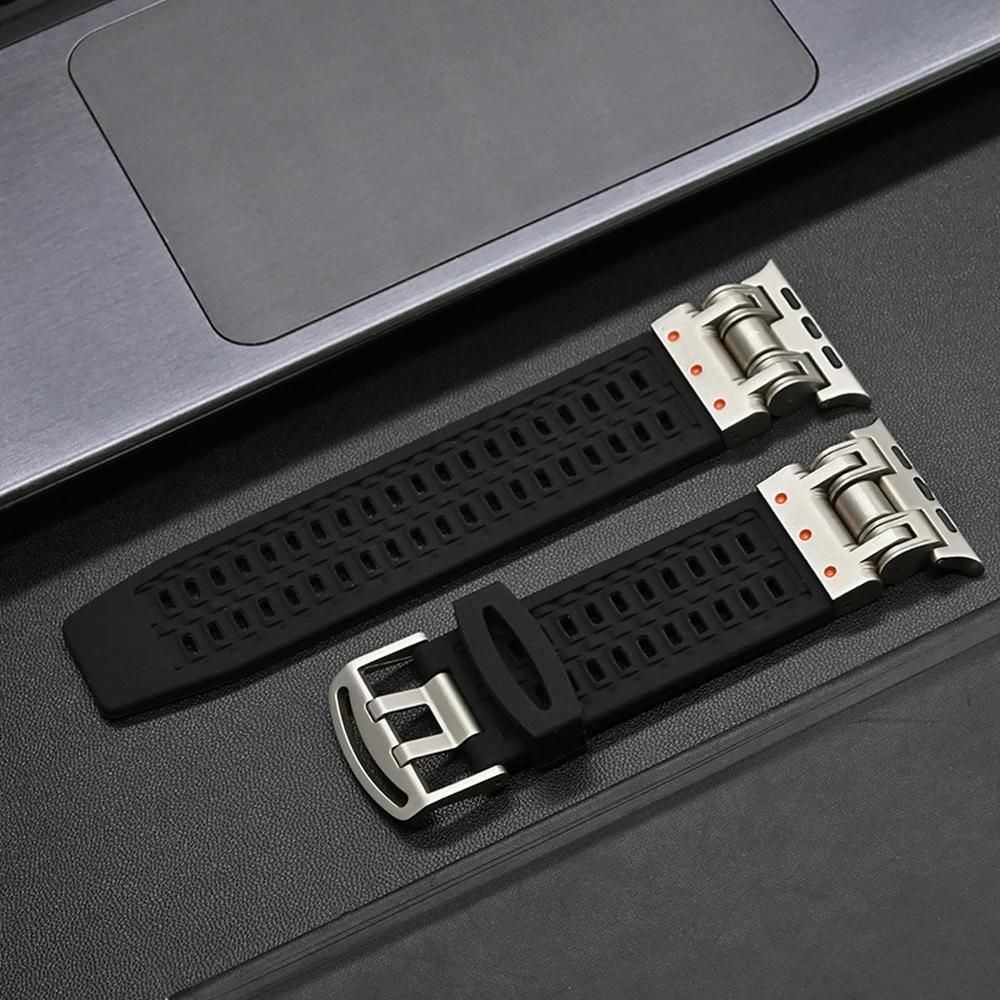 Silicone Bracelet Band for Apple Watch Ultra 2 Series 9 8 7 6 5 4 Se 3 Titanium Color Strap for Iwatch Ultra2 49mm 45mm 44 42mm