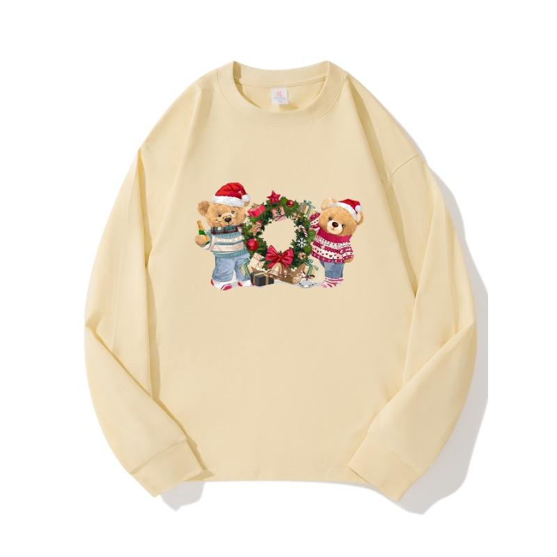 

Рождественские медведи. Осенняя одежда. Длинные рукава. Чистый хлопок. Новые мужские и женские топы, весенний внутренний слой, базовая рубашка, футболка с круглым вырезом и длинными рукавами. XXL бежевый