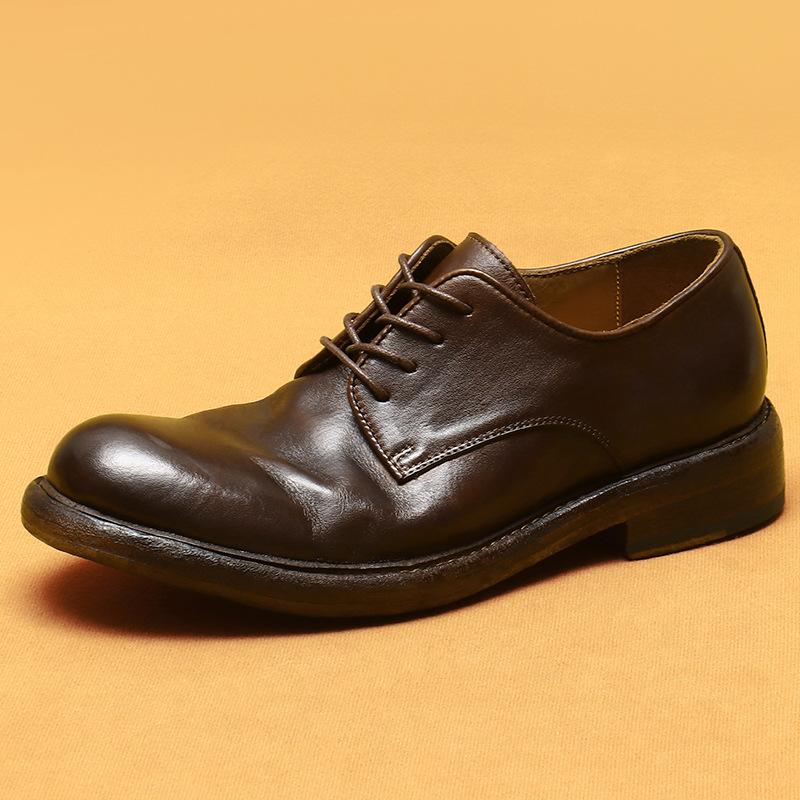 [Shipping In 7 Days] Washed Goodyear Leather Shoes Men'S British Retro Business Casual Leather Soles Big Head Men'S Shoes