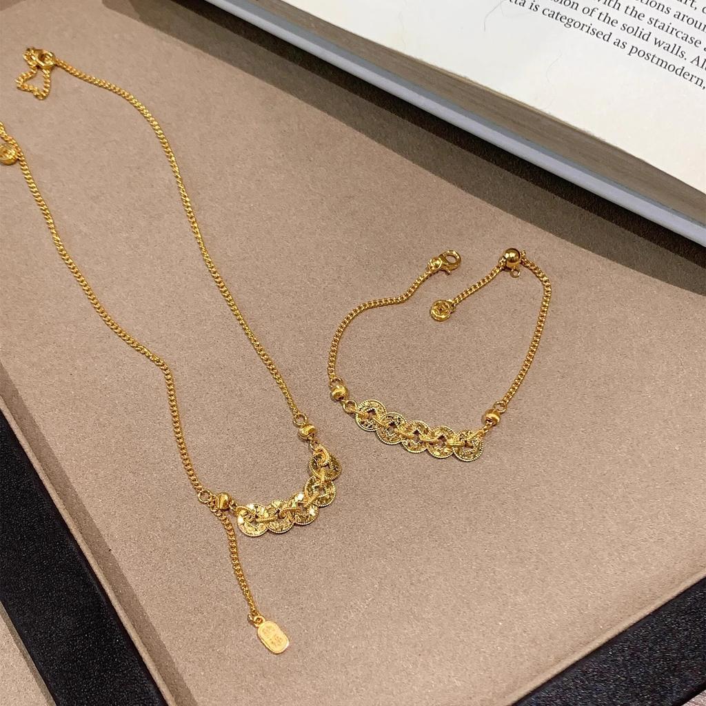 Exploding Crushed Ice Ice Five Emperors Copper Coins Sand Gold Necklace Lucky Treasure Bracelet Qian Duoduo Clavicle Chain Female