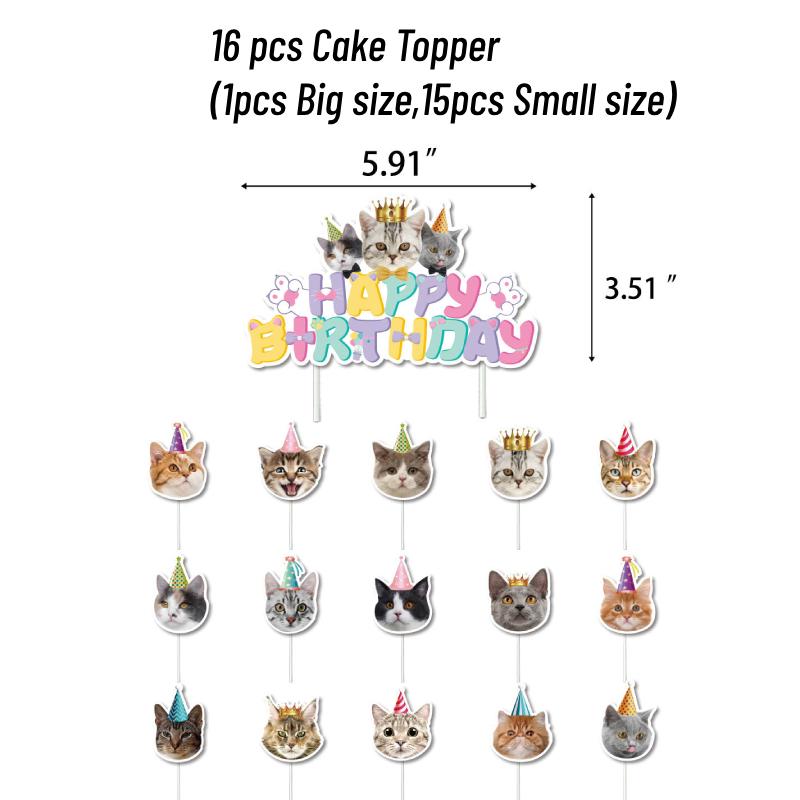 

Тема дня рождения Кошка Домашнее животное Принадлежности для вечеринки Набор для украшения Шары Баннер Топпер Торт 16pcs Topper
