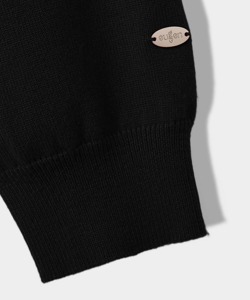 Yujen Minimal Round Neck Two-Way Knit Zip-Up_Black