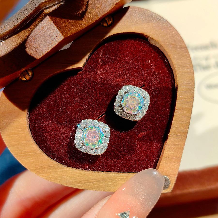 Fashion Square Bag Octagonal Rose Cut Pendant Necklace Colorful Diamond Ring Aquamarine Earrings Pink Diamond Treasure Suit Women