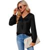 Spring and Autumn Women's Shirts Pleated Long Sleeve Tops V-Neck Blouse