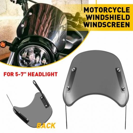 Smoked Motorcycle Headlight Windscreen Windshield Universal For 5-7   Headlight