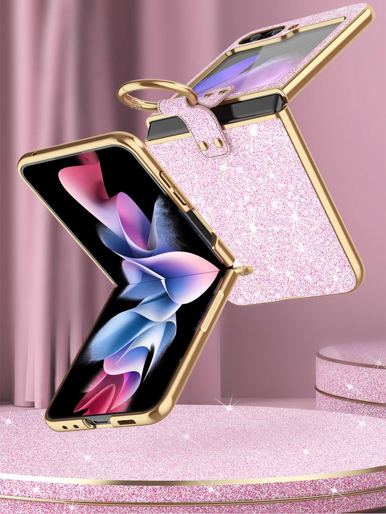 For Samsung Galaxy Z Flip 5 Case Slim Glittering PU Leather Foldable Folio Ring Stand Phone Cover Case Samsung Z Flip 3 4 5 6