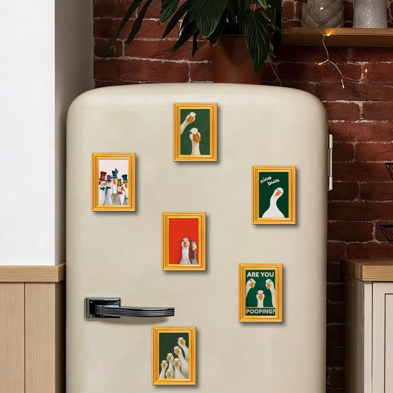 1/5/6Pcs Drinking Animal Cat Refrigerator Magnet Vintage Wooden Frame Animal Fridge Magnet Home Kitchen Office Decoration Animal Lover Gift