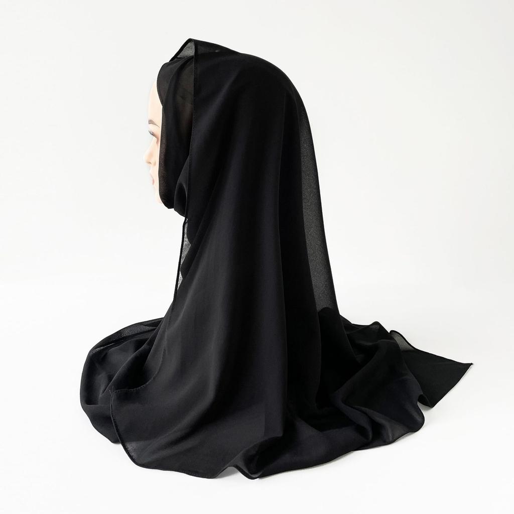 Malaysischer einfarbiger Ethno-Stil Satin langer Schal Monochrom Perle Chiffon Kopftuch