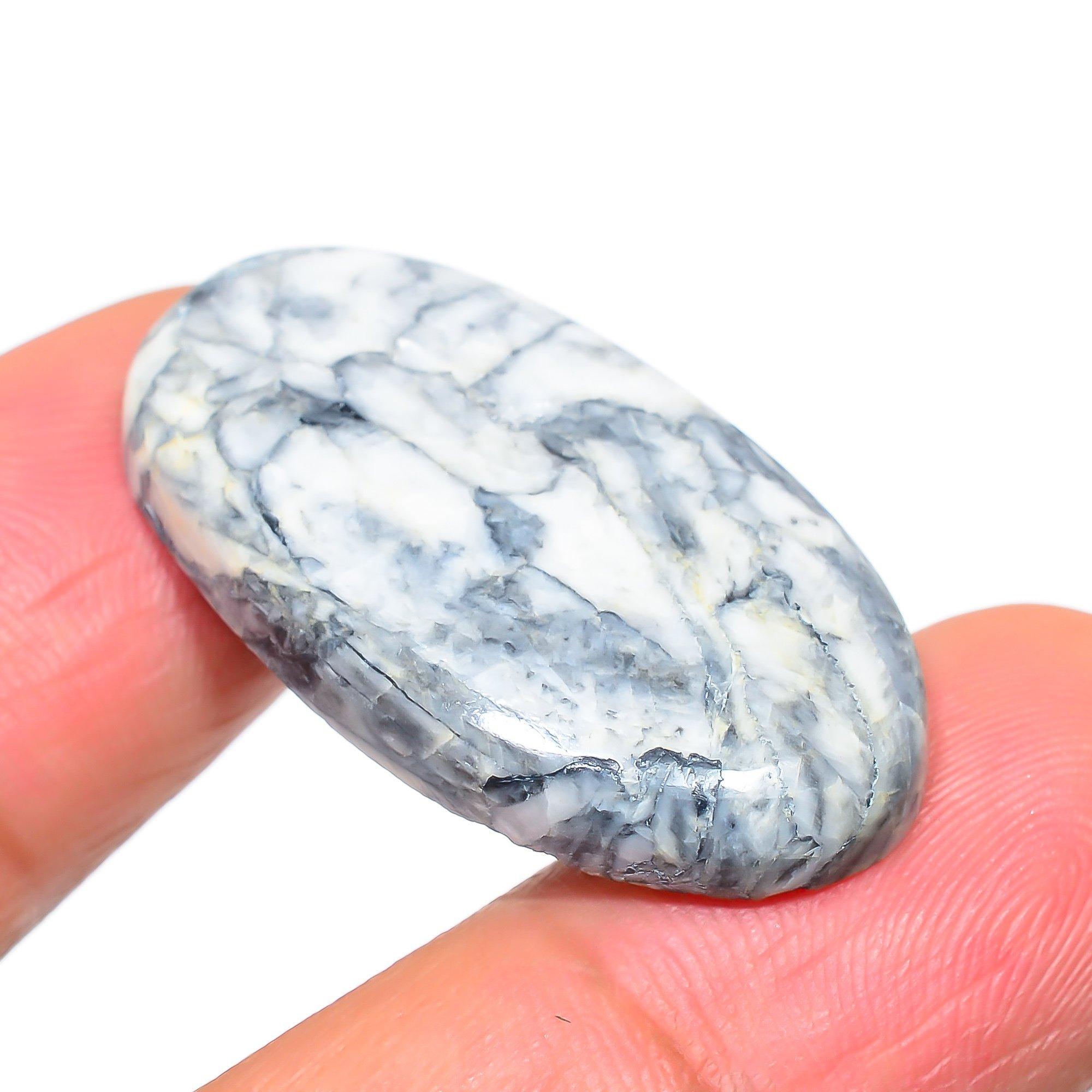 

Natural Pinolith 1.8x3.3cm Cabochon Fine Loose Gemstone 29.65Cts. o5O92 білий
