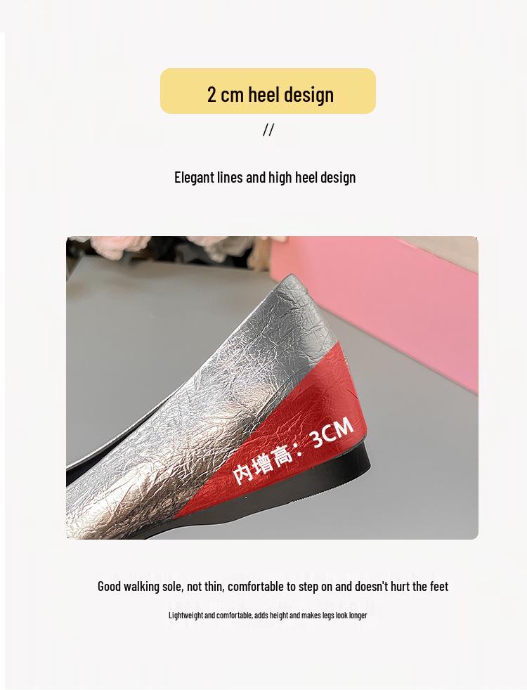 2025 Autumn Silver Rhinestone Pointed Toe Low-Cut Women's Shoes - 5CM Hidden Heel, Comfortable Fit