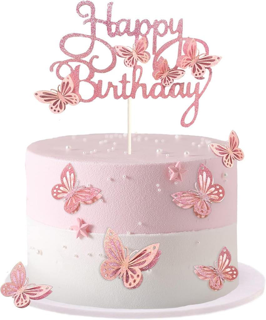 13 Stück Heißrosa 3D Schmetterling Kuchenaufsätze Cupcake Topper für Mädchen Frauen Happy Birthday Kuchenaufsatz Geburtstagskuchen Dekoration