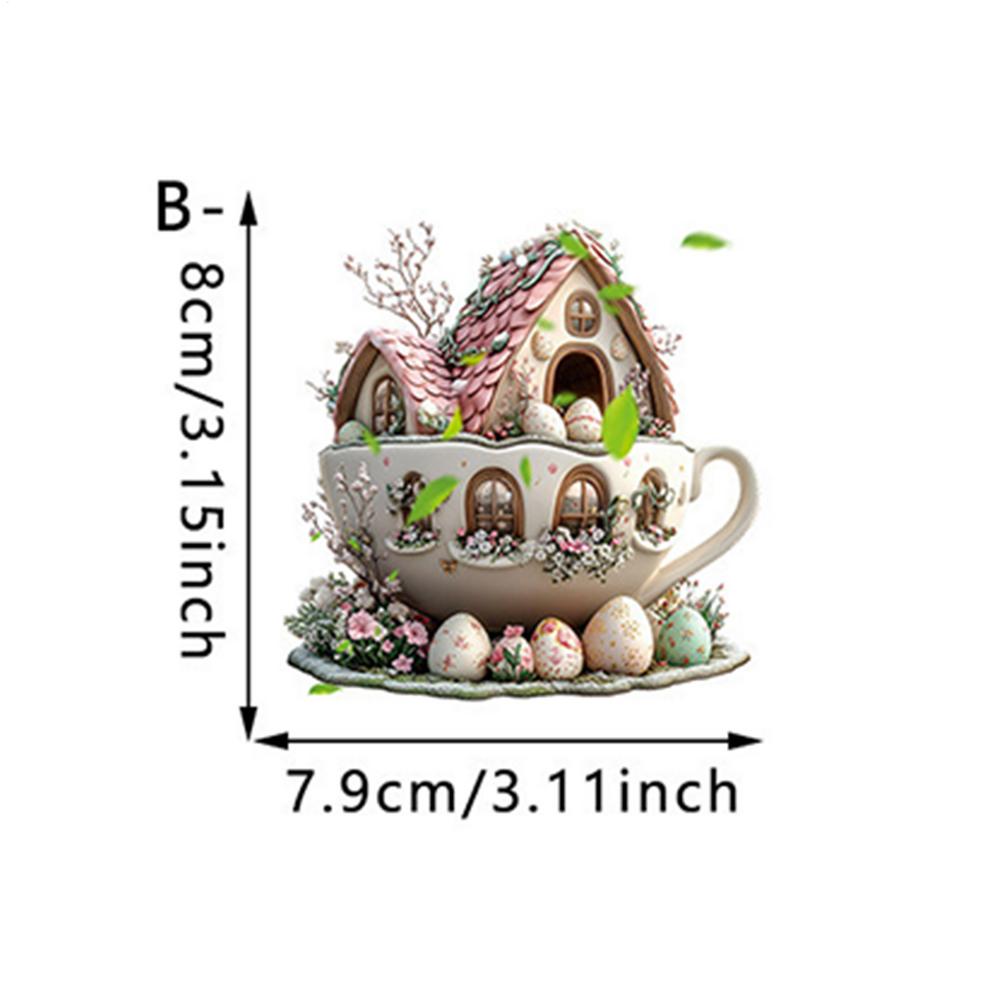 

2D Acrylic Bunny Egg House Coffee Mug Decorative 2026 Easter Pendant Cartoon Coffee Cup Ornaments Spring Party Supplies