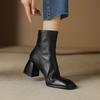 Fashion 2024 Autumn/winter Women Boots High Heels Square Toe Short Boots Women Shoes Office Lady Gladiator Lady Shoes Genuine Leather