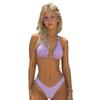 New European and American Style Sexy Fashion Flower Print Suspender Strap Triangular Bikini Top with High Waist Panties