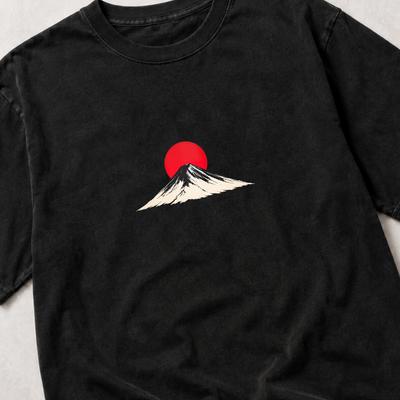 Mount Fuji T-Shirt, Japanisches Rotes Sonnensymbol Grafik-T-Shirt, Japan Ästhetik