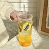 600ml Stripe Glass Cup with Lid and Straw Transparent Drinking Glasses for Juice Water and Iced Coffee Cups Mug Drinkware