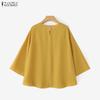ZANZEA Women Casual Round Neck Solid Color 3/4 Sleeve Loose Blouse