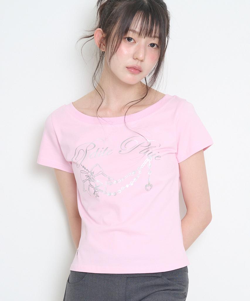 ILLIGO Glitter Boat Neck T-Shirt Pink