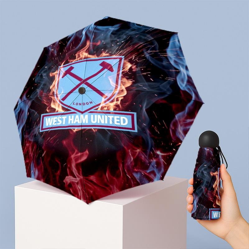 Ombrello Pieghevole Compatto West Ham United Modello Calcio Stampato Mini 5 Pieghe 8 Stecche Antivento Impermeabile Leggero Portatile