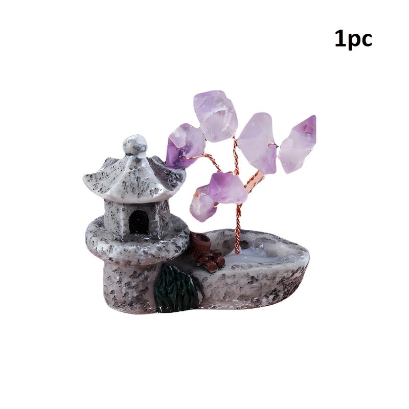 

Amethyst Tree Ornament Pond Tower Resin Feng Shui Lucky Tree Craft Mini Retro Energy Gemstone Meditation Home Office Decoration