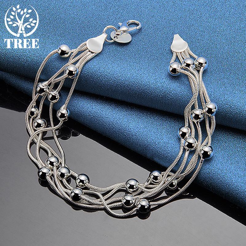 925 Sterling Silber Fünf Schlangenkette Traubenperlen Armband Schmuck