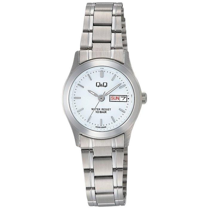 Citizen Q&Q Watch Analog Stainless Steel Waterproof Date Day Display Metal Band White Dial W473-201 Women's Silver Silver/White