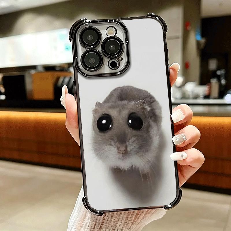 Funny Sad Hamster Meme Plating Phone Case For Iphone 16 17 Pro Max Air 16E 14 15 Plus 12 13 Mini Anti-Fall Airabag Cover