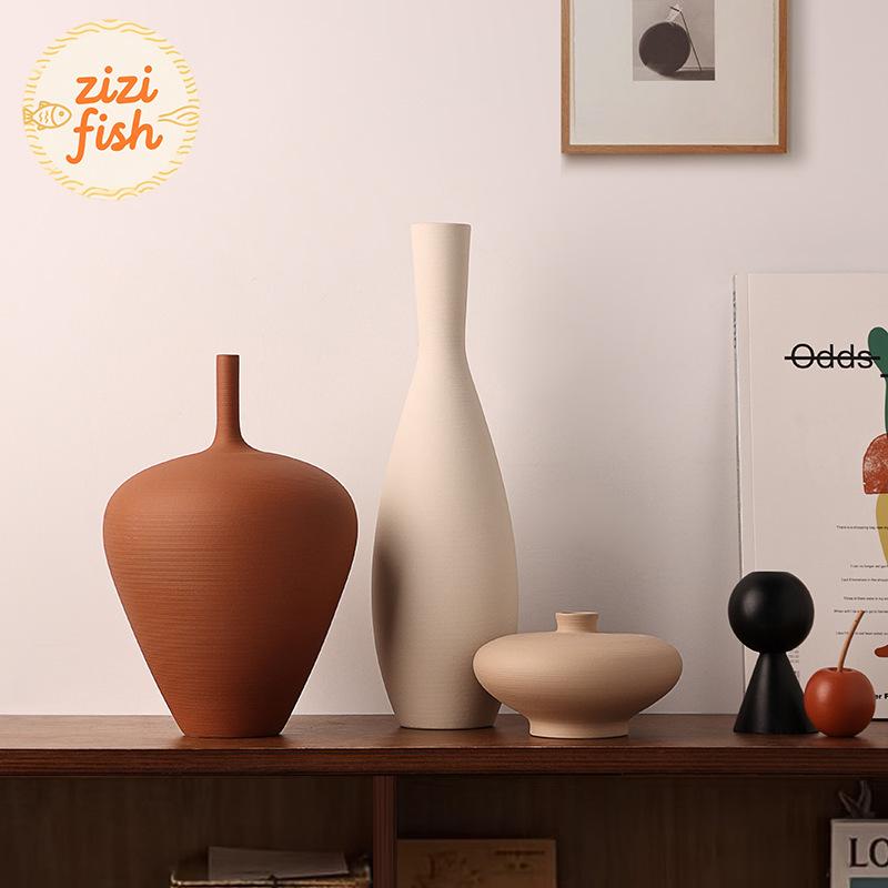 Creative Brushed Frosted Ceramic Vase Minimalist Plant Pots Table Decoration Flowers Arrangement Vases Room Aesthetic Decor