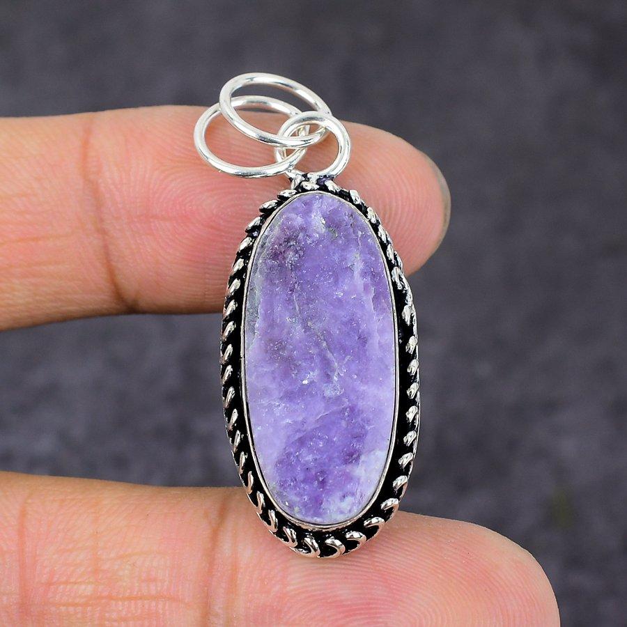 Natural Lepidolite Stone Gemstone 925 Sterling Silver Jewelry Pendant 1.97" B3u08