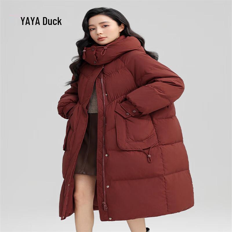 YAYA Women's Knee-Length Hooded Down Jacket YE4B613841A