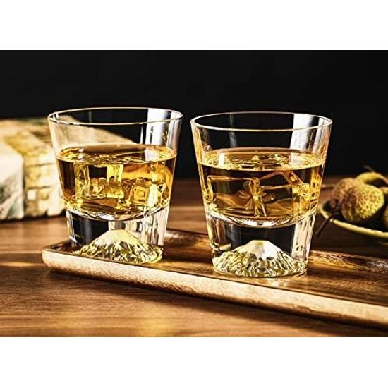 Mount Fuji Glass Sakura Kiriko Rock Pair High Quality Handmade Artisans Paulownia Box 270cc 2 Pieces