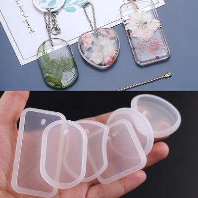 6 pezzi portachiavi fai da te ciondolo stampo in silicone set stampo in resina epossidica di cristallo ciondoli rettangolari rotondi creazione di gioielli stampo per fusione