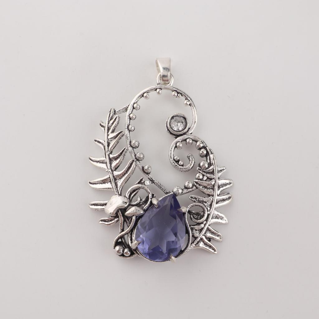 Iolite Gemstone 925 Sterling Silver Handmade Unique Pendant 1.8" Wedding Jewelry For Women CP-42-6