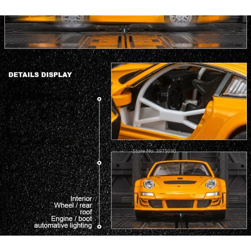 1/32 slitinový tlakový odlitek Porsche 911 GT3 RSR Model sportovního auta se zvukem a světlem, funkční hračky pro kluka k narozeninám