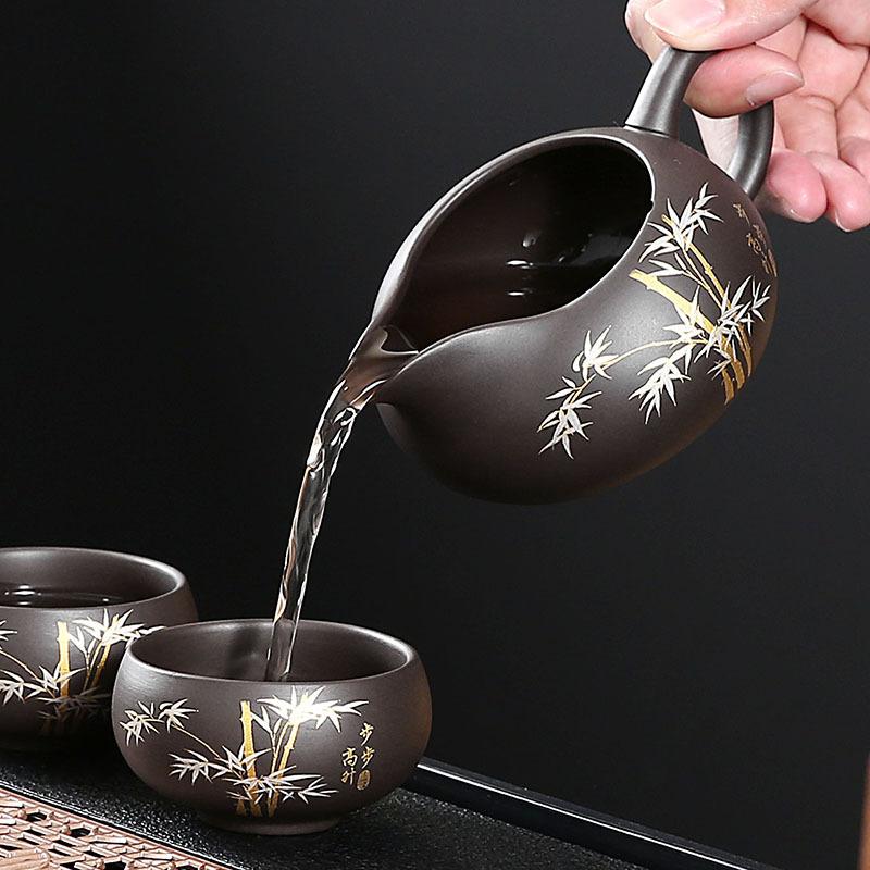 Purple Sand Is Rising Justice Cup With Handle Tea Dispenser Ceramic Household Lotus Kung Fu Tea Set With Average Cup Tea Sea