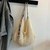 New Large Capacity Crochet Tote Bag Embroidered Strap Lightweight Hollow Woven Bag Flower Knitting Handbag Female