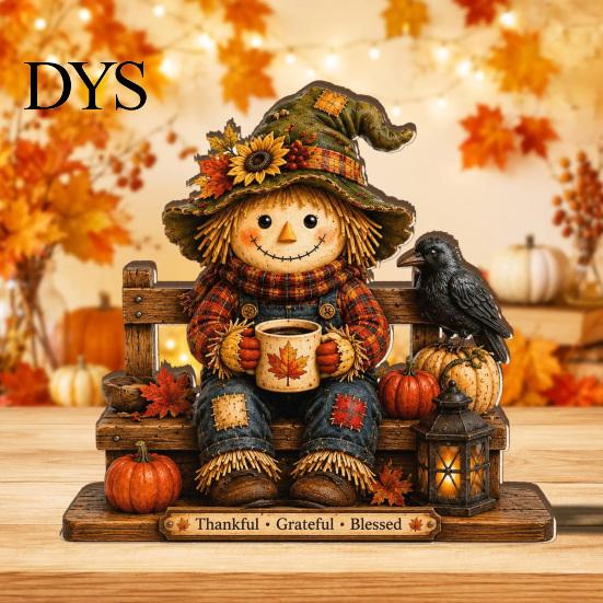 Handmade Carved Wood Figures Wooden Autumn Figurine for Thanksgiving And Halloween Decor, Retro Fall Reading Character Ornaments Table Decor