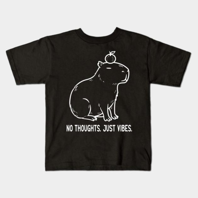 Boys Girls Soft Cotton Graphic Tees Funny Capybara No Thoughts Just Vibes Minimalist Breathable Daily School Wear Kids T-Shirts