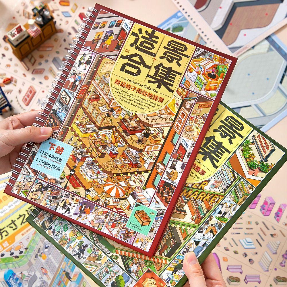 Self Adhesive Mall Scene Sticker Book Transparent Background Scene Cards Sticker Album Planner