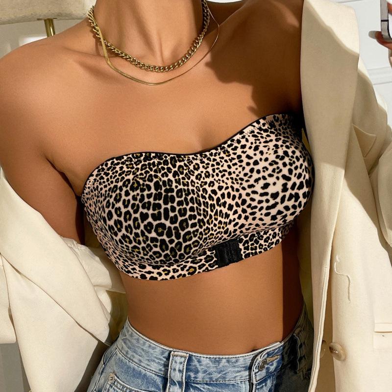 Leopard Print Seamless Tube Top Gathering Underwear Temu Women's Front Buckle Bra Beautiful Back