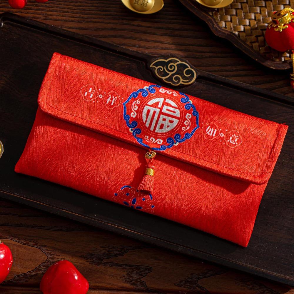 Traditional Chinese New Year Red Envelope Hongbao Blessing God of Wealth Red Pocket Thickened Brocade Embroidered