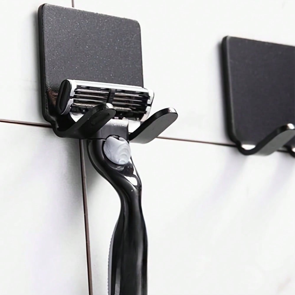 3pcs Self-Adhesive Razor Holder & Towel Hooks - No Drill Adhesive Wall Mounted Bathroom Organizers, -Free Installation Suitable
