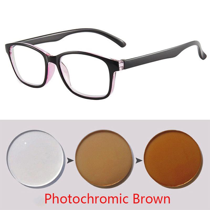 Square Frame Change Color Eyewear Photochromic Eyeglasses Women Men UV400 0 -0.5 -1.0 -1.5 -2.0 -2.5 -3.0 To -6.0