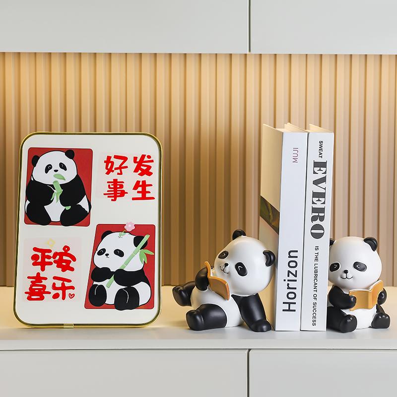 2Pcs: Library Panda Decorative Bookholder Decorative Desktop Cute Panda Bookholder School Office Resin Bookholder