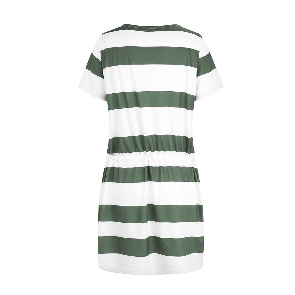 Women's Casual V-Neck Short Sleeve Loose Casual Striped Printed Dress