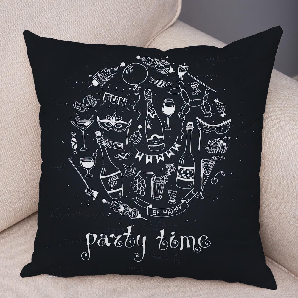 Coffee Time Cushion Cover Colorful Stacked Cup Design Polyester Bedroom Decor Throw Pillow Case