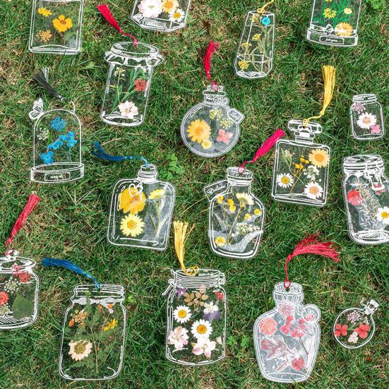 Transparent Dried Flower Bookmarks Handmade Clear Floral Bookmark Wishing Bottle Stickers Without Pressed