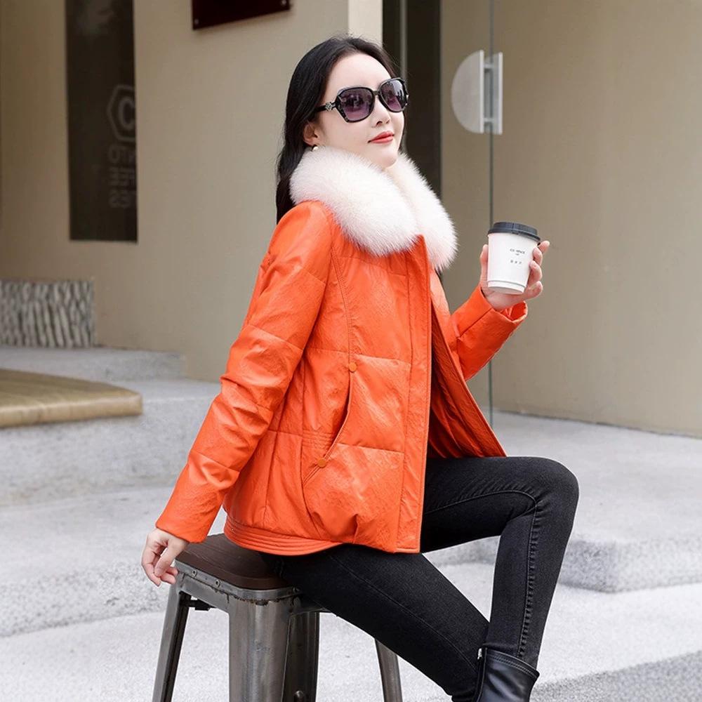 Short down jacket, large fur collar padded jacket, winter new padded jacket, women's thickened warm white duck down jacket