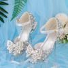 New Arrival: Girls' Crystal Bow High Heels - Shiny Princess Shoes for Piano Performances, Leather Material
