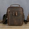 Vintage Trendy Men's Genuine Leather Shoulder Bag, Retro Crazy Horse Leather Shoulder Bag, Multi Functional Head Layer Leather IPad Bag
